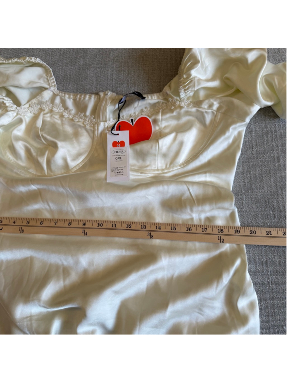 Cider Beige White Satin puff sleeve Wedding Rehearsal Dress 0X - Picture 13 of 15